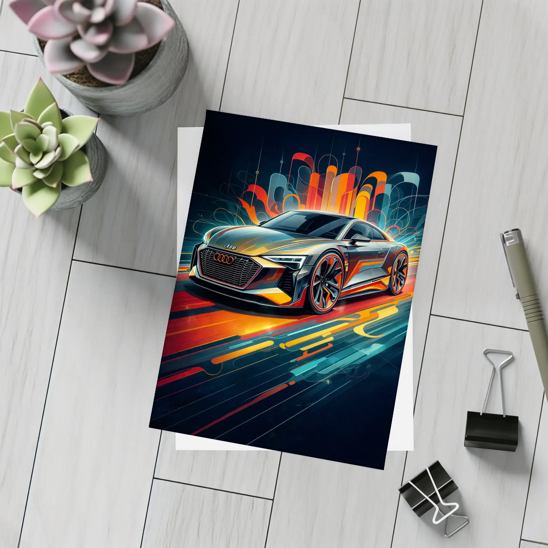 Audi E-Tron GT Abstract Neon Art – Postcards