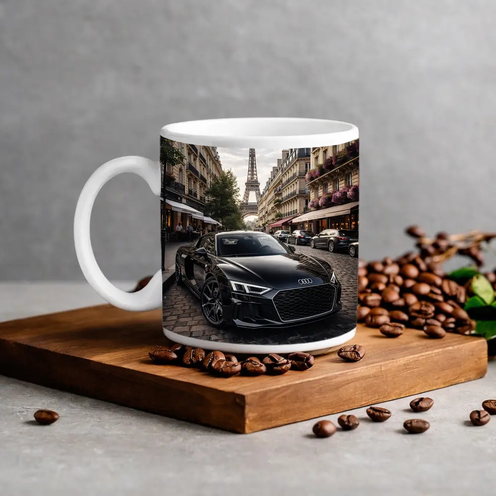 Audi R8 Black Sports Car Paris Street – Mugs