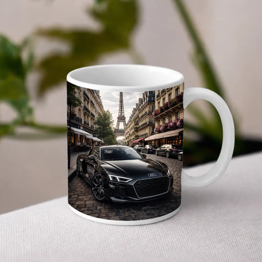 Audi R8 Black Sports Car Paris Street – Mugs
