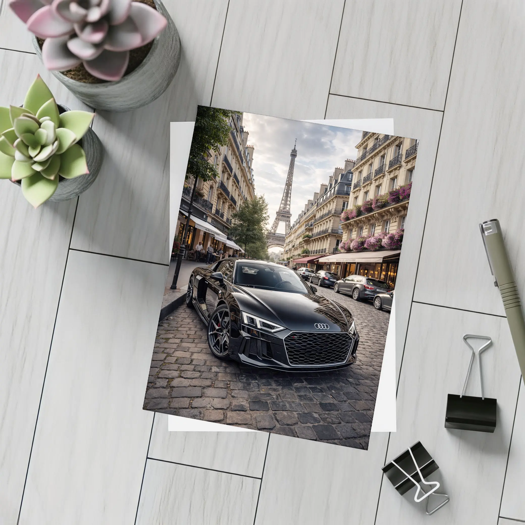 Audi R8 Black Sports Car Paris Street – Postcards