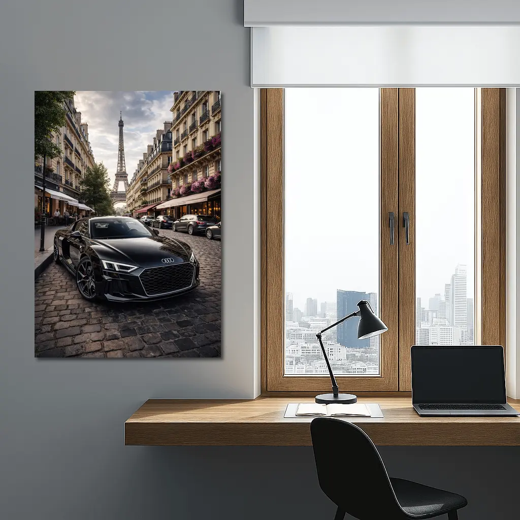 Audi R8 Black Sports Car Paris Street – Wall Art
