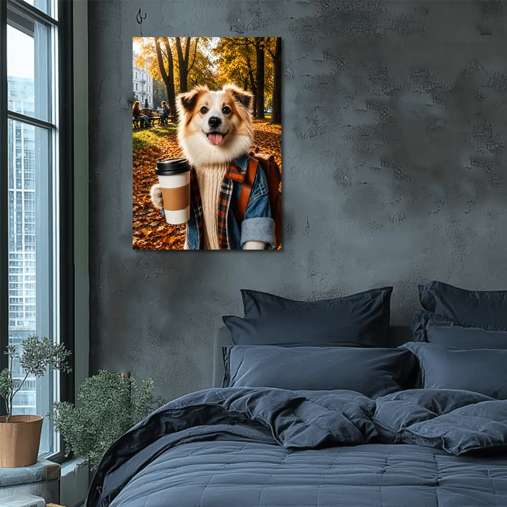 Collie Dog Coffee Autumn Park Scene – Wall Art