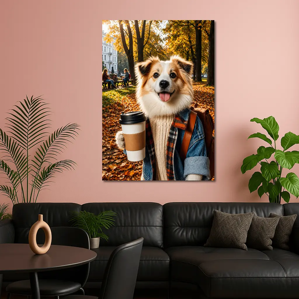 Collie Dog Coffee Autumn Park Scene – Wall Art