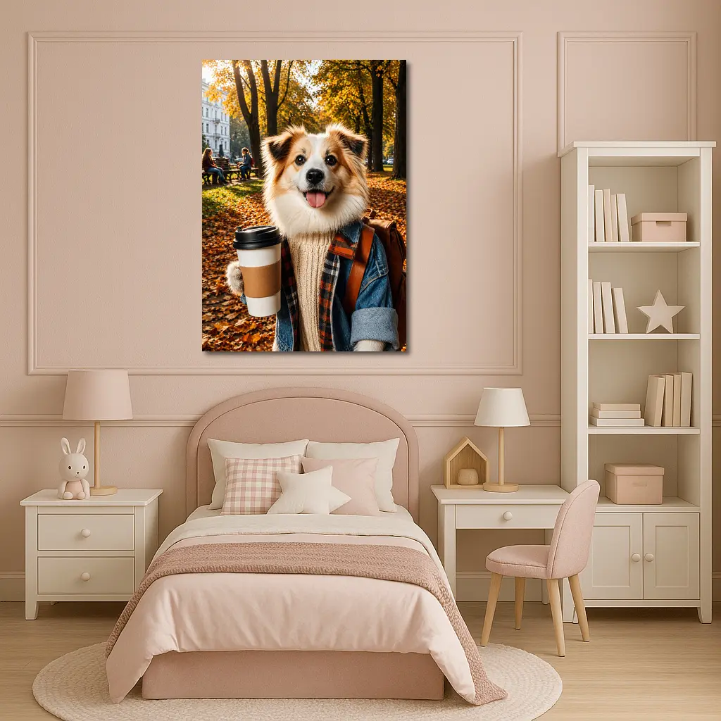 Collie Dog Coffee Autumn Park Scene – Wall Art