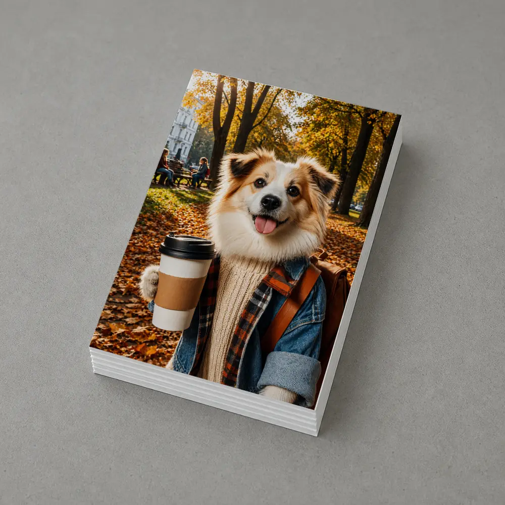 Collie Dog Coffee Autumn Park Scene – Postcards