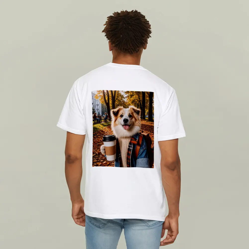 Collie Dog Coffee Autumn Park Scene – T-Shirts