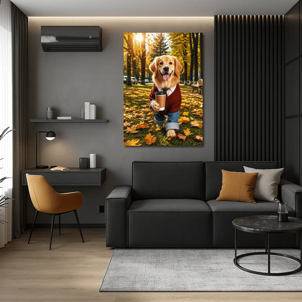Golden Retriever Sweater Coffee Autumn Park – Wall Art