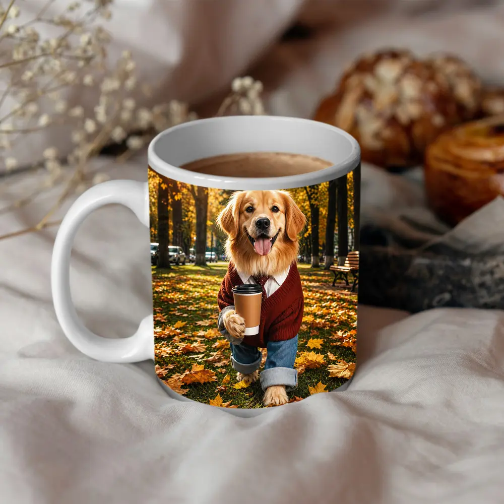 Golden Retriever Sweater Coffee Autumn Park – Mugs