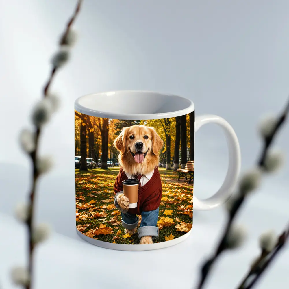 Golden Retriever Sweater Coffee Autumn Park – Mugs