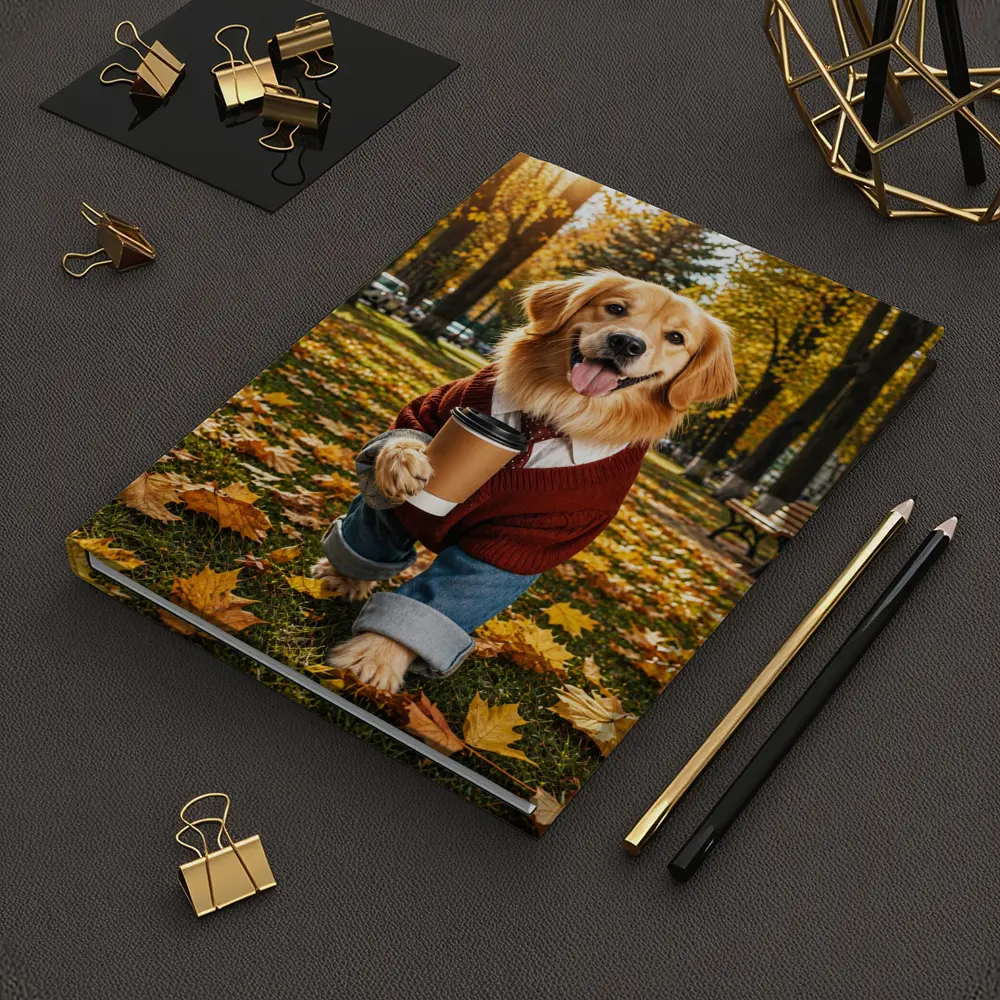 Golden Retriever Sweater Coffee Autumn Park – Notebooks