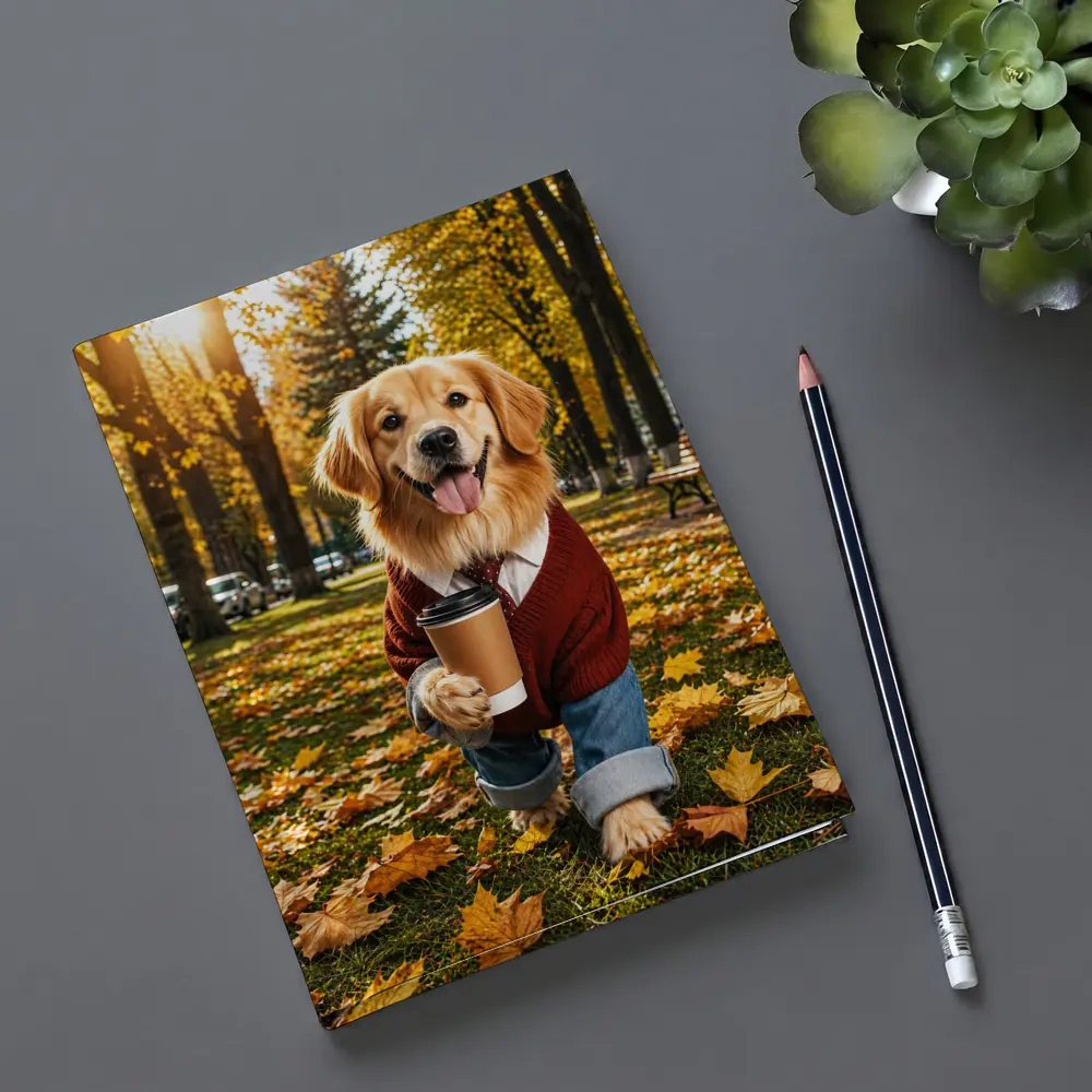 Golden Retriever Sweater Coffee Autumn Park – Notebooks