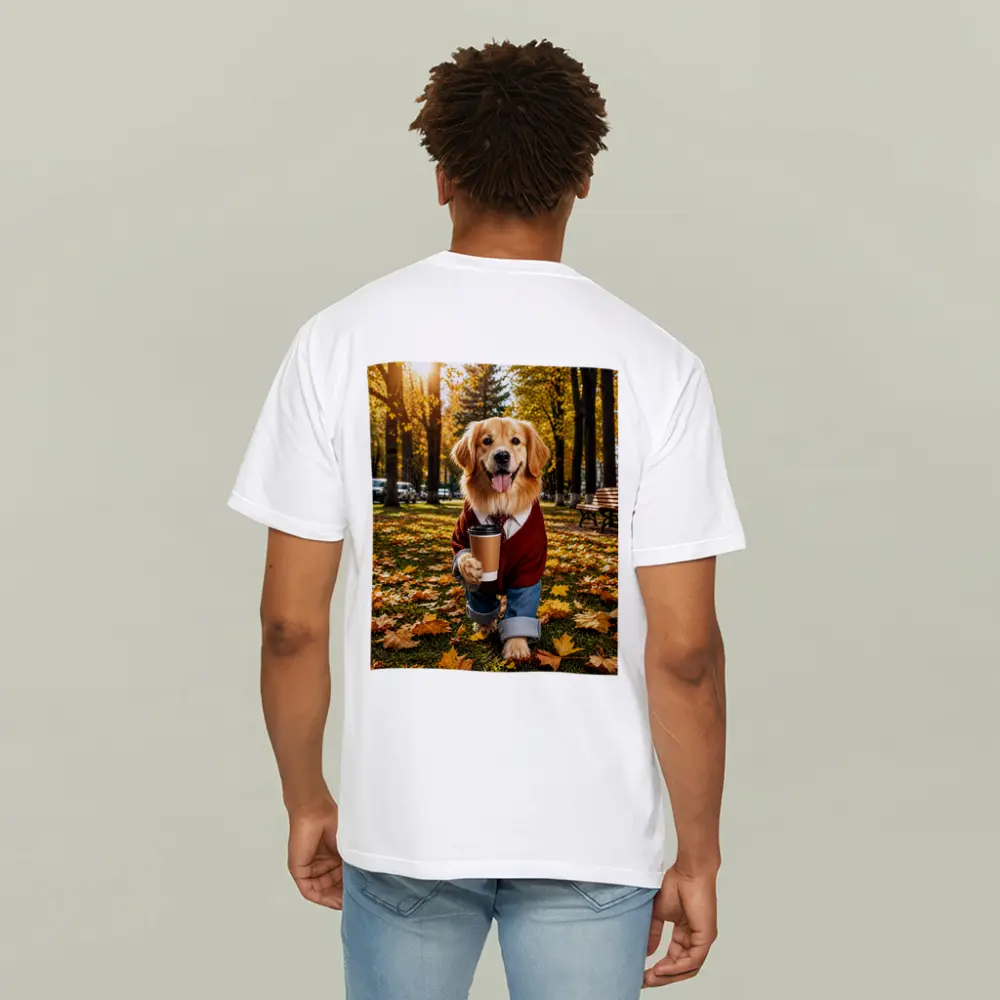 Golden Retriever Sweater Coffee Autumn Park – T-Shirts