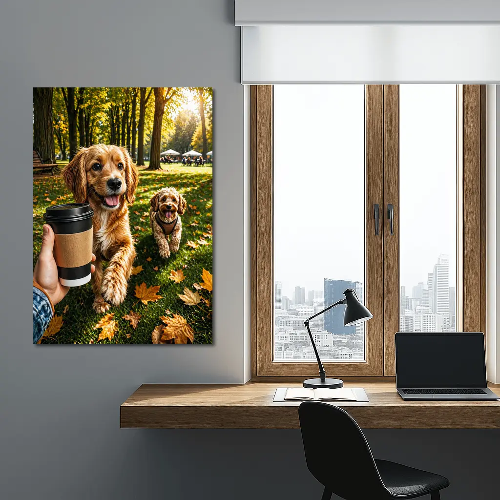 Two Happy Dogs in Autumn Park – Wall Art