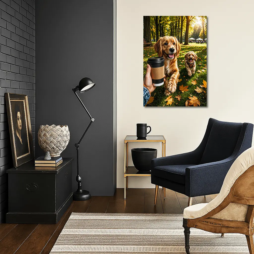 Two Happy Dogs in Autumn Park – Wall Art