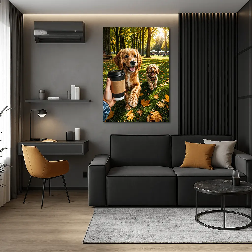 Two Happy Dogs in Autumn Park – Wall Art