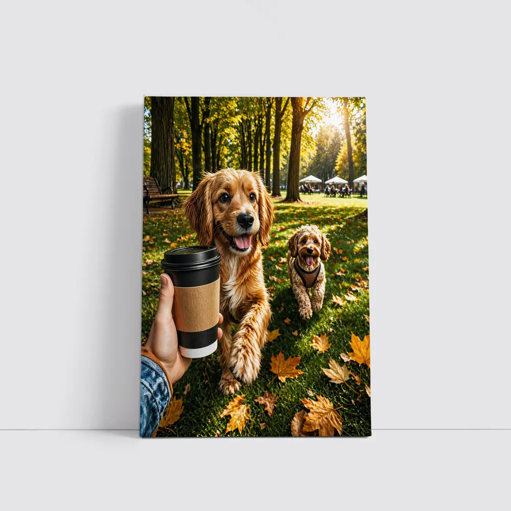 Two Happy Dogs in Autumn Park – Wall Art
