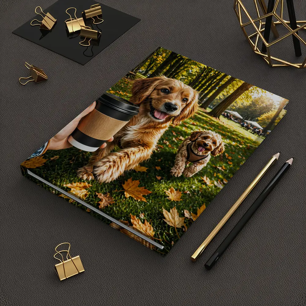 Two Happy Dogs in Autumn Park – Notebooks