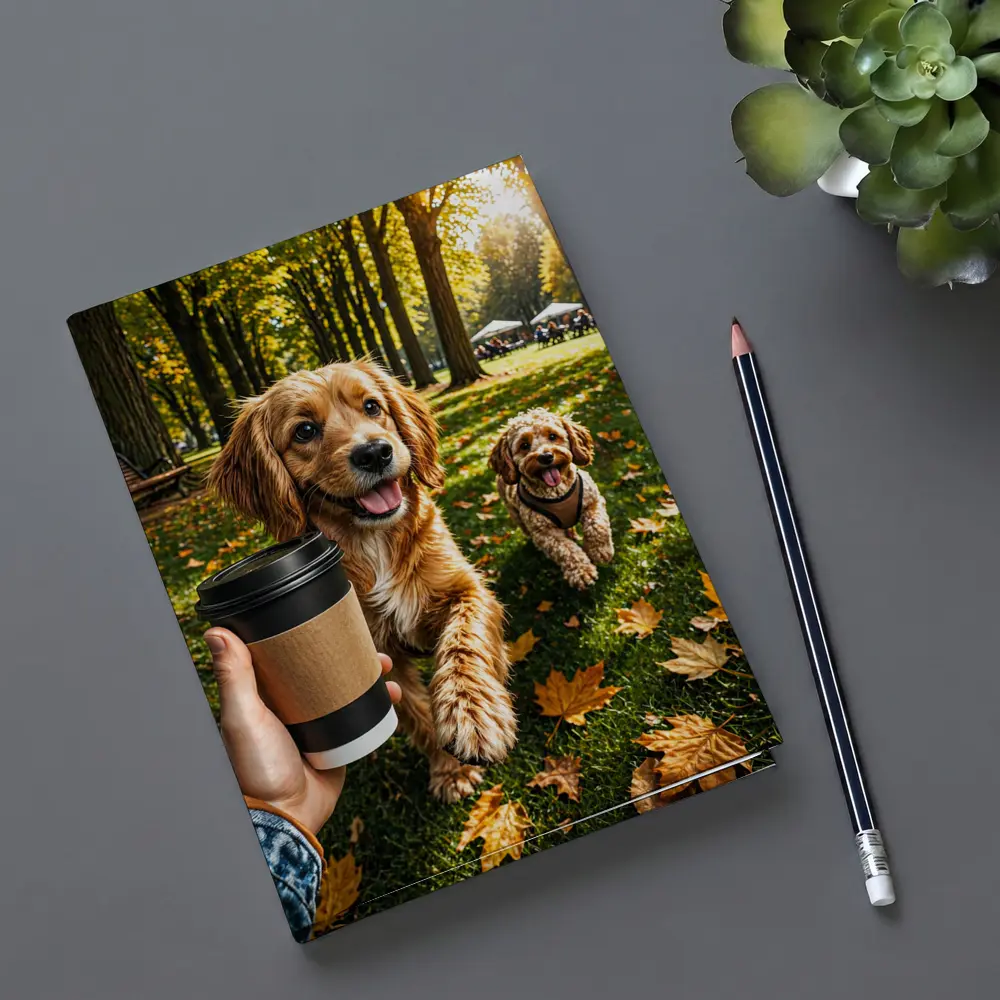 Two Happy Dogs in Autumn Park – Notebooks