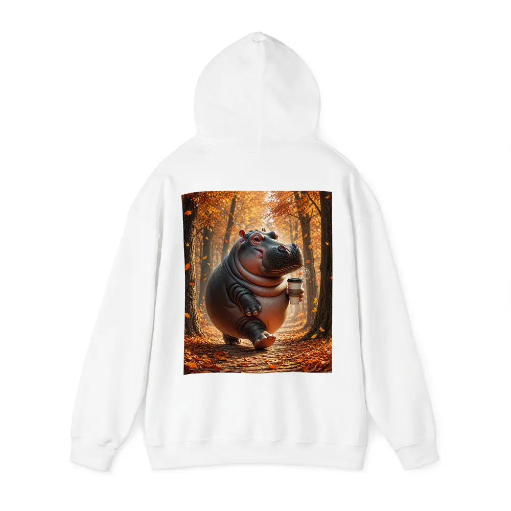 Hippo Walking With Coffee Autumn Forest – Hoodies
