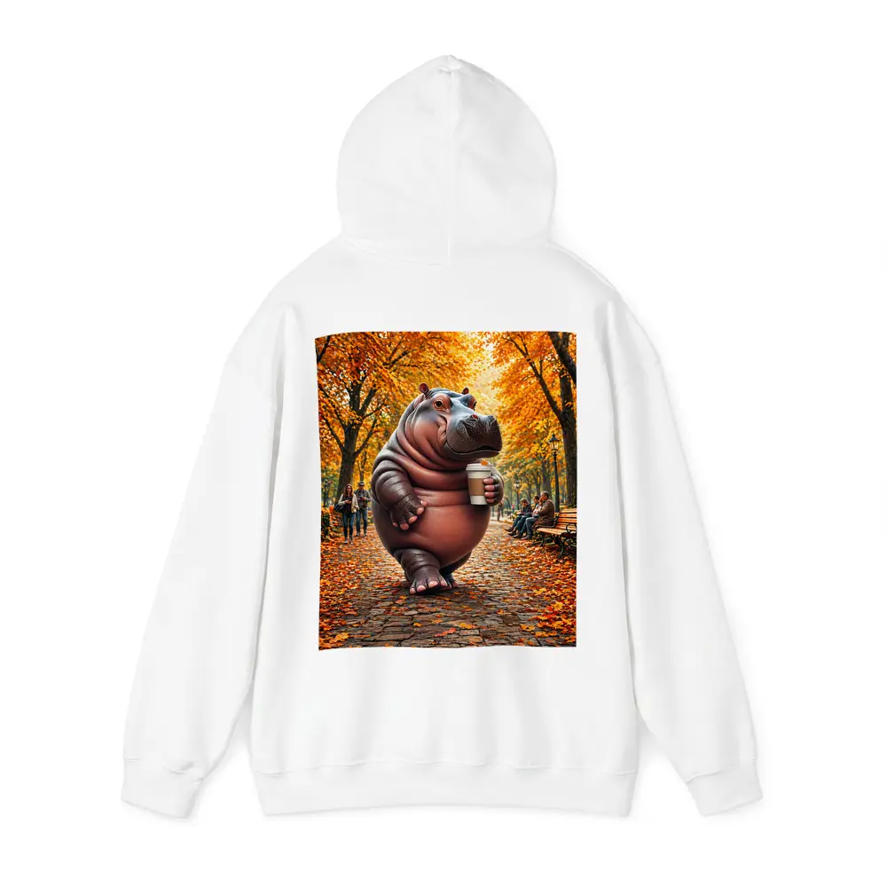Hippo Holding Coffee Cup Autumn Park – Hoodies
