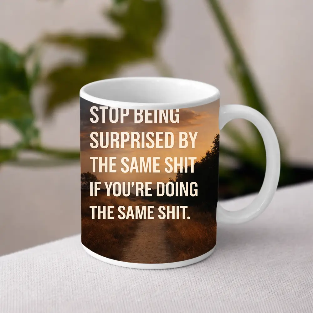Stop Being Surprised Motivational Quote Sunset Path – Mugs