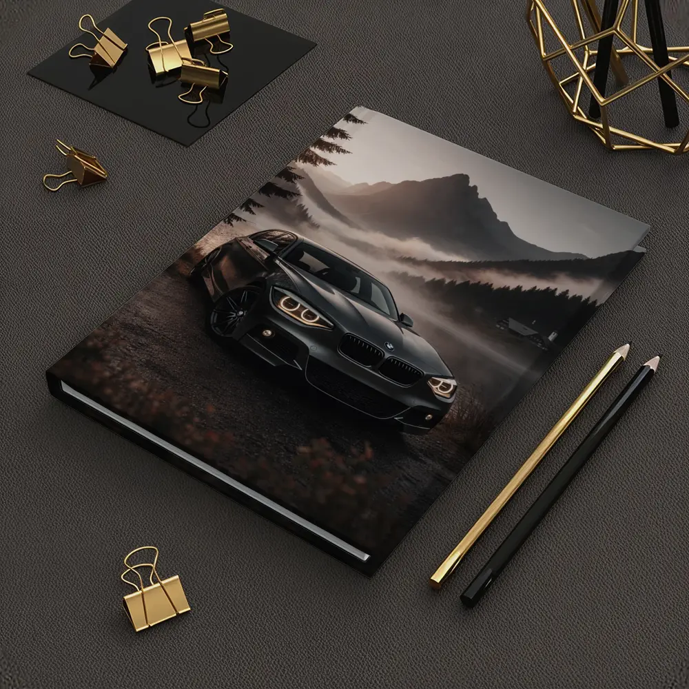 BMW 1 Series Parked by Misty Mountain Lake – Notebooks