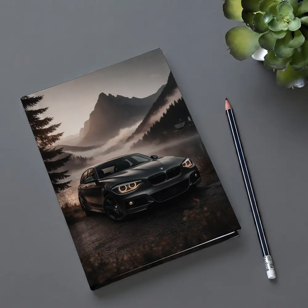 BMW 1 Series Parked by Misty Mountain Lake – Notebooks