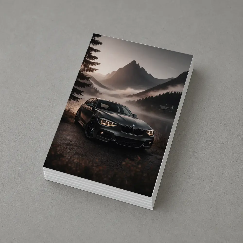 BMW 1 Series Parked by Misty Mountain Lake – Postcards
