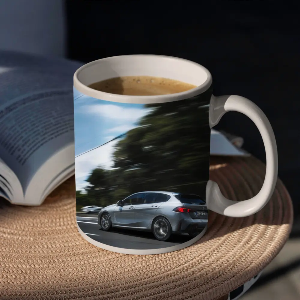 BMW 1 Series Grey Hatchback On Road – Mugs
