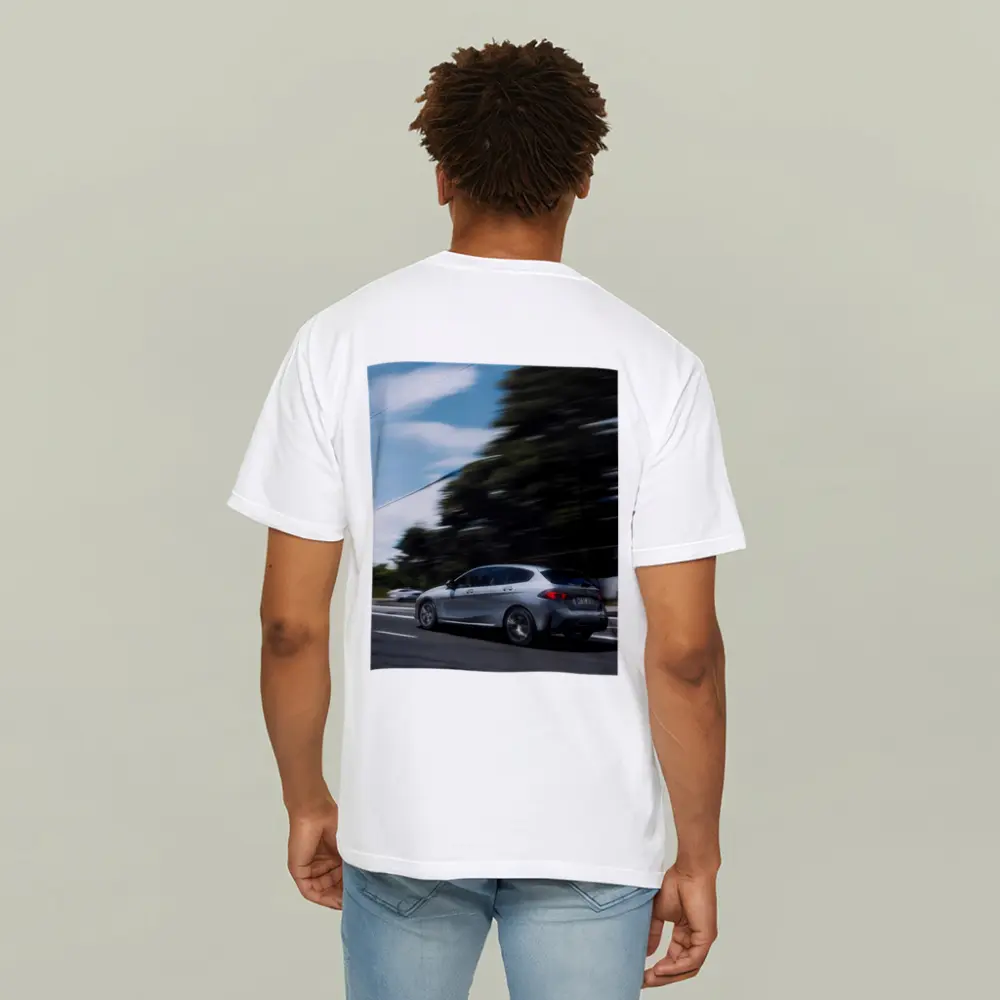 BMW 1 Series Grey Hatchback On Road – T-Shirts