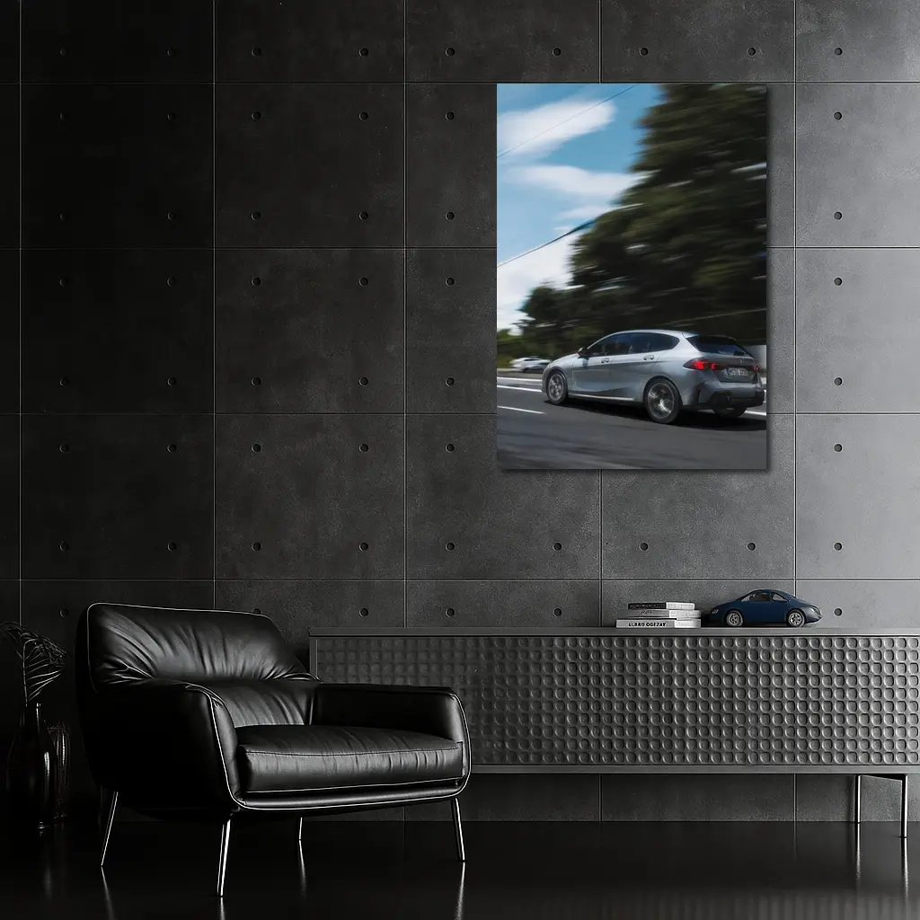 BMW 1 Series Grey Hatchback On Road – Wall Art