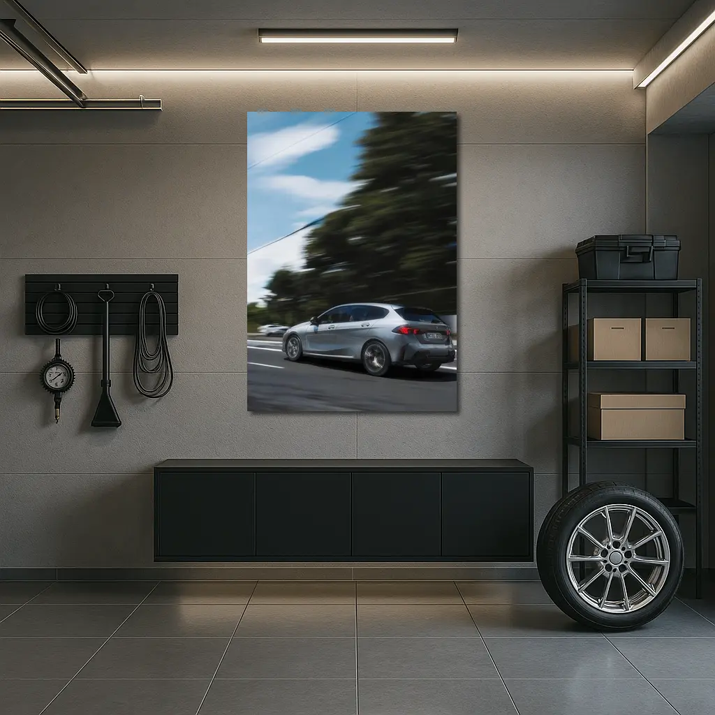 BMW 1 Series Grey Hatchback On Road – Wall Art