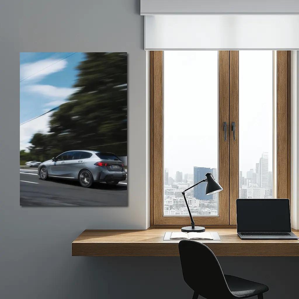 BMW 1 Series Grey Hatchback On Road – Wall Art