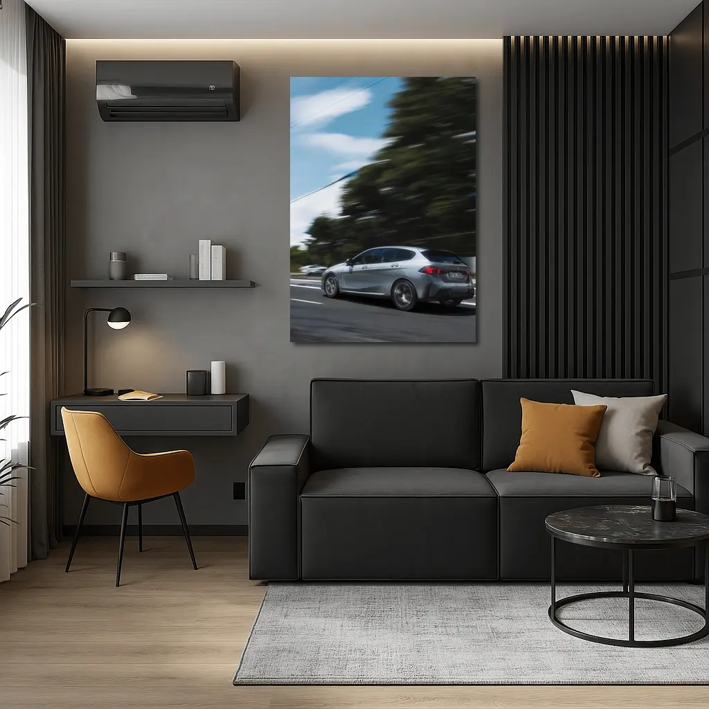 BMW 1 Series Grey Hatchback On Road – Wall Art
