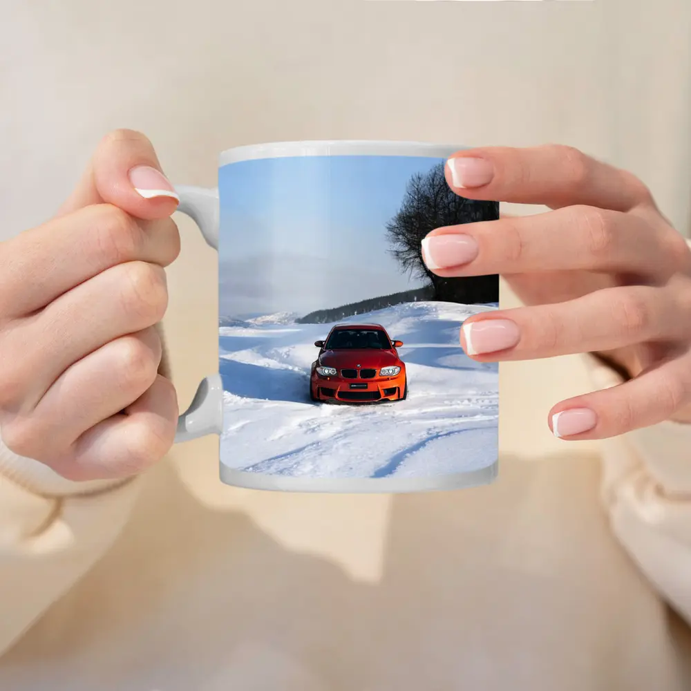 BMW 1M Coupe Orange Snow Winter Drive – Mugs