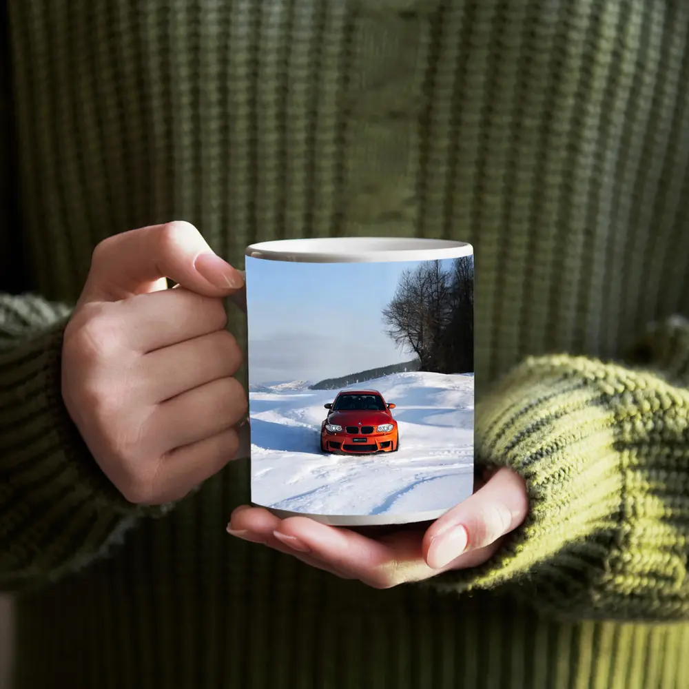 BMW 1M Coupe Orange Snow Winter Drive – Mugs