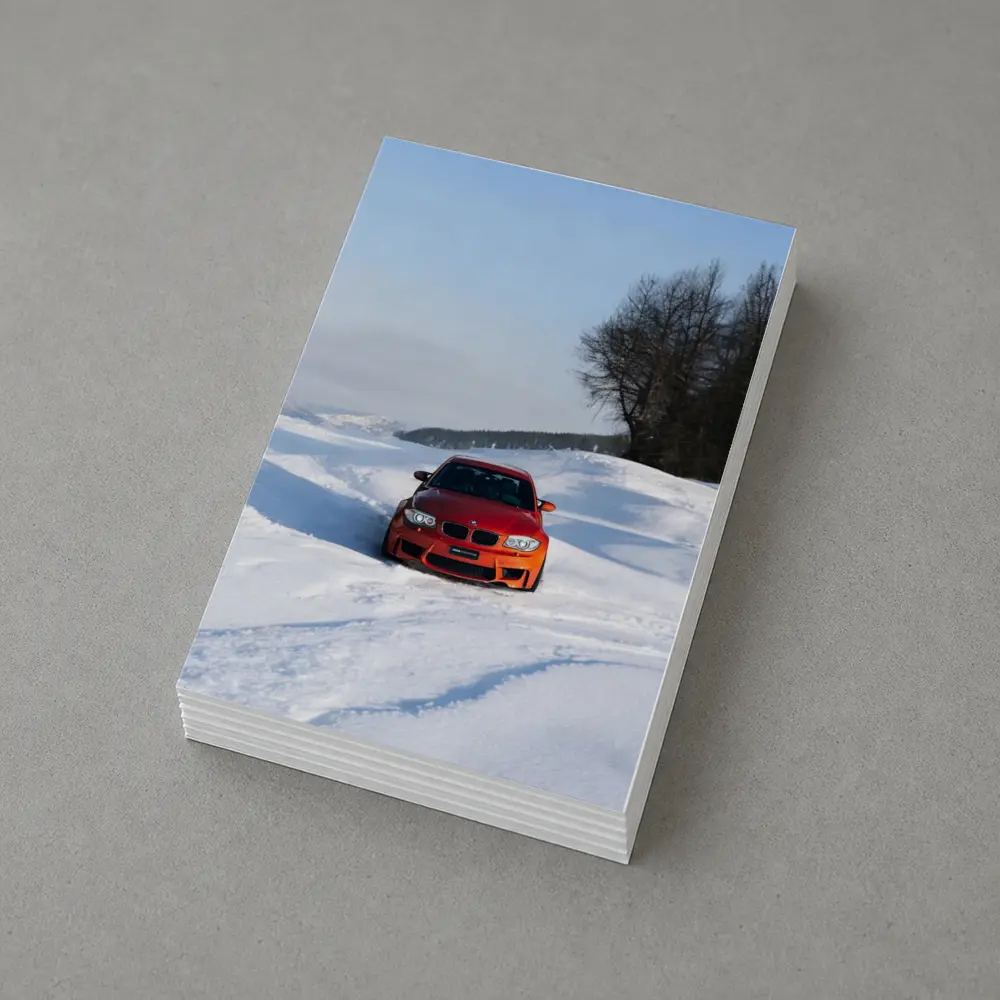 BMW 1M Coupe Orange Snow Winter Drive – Postcards
