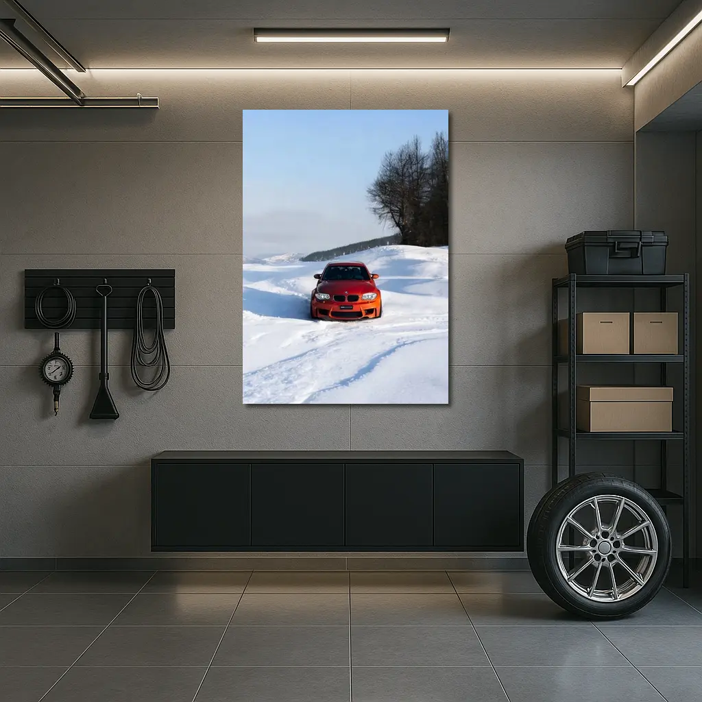 BMW 1M Coupe Orange Snow Winter Drive – Wall Art