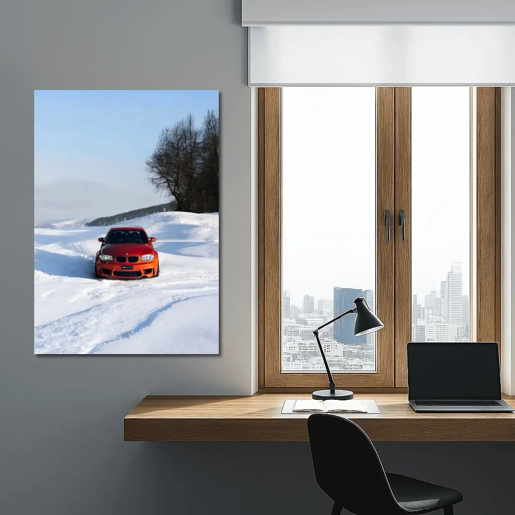 BMW 1M Coupe Orange Snow Winter Drive – Wall Art