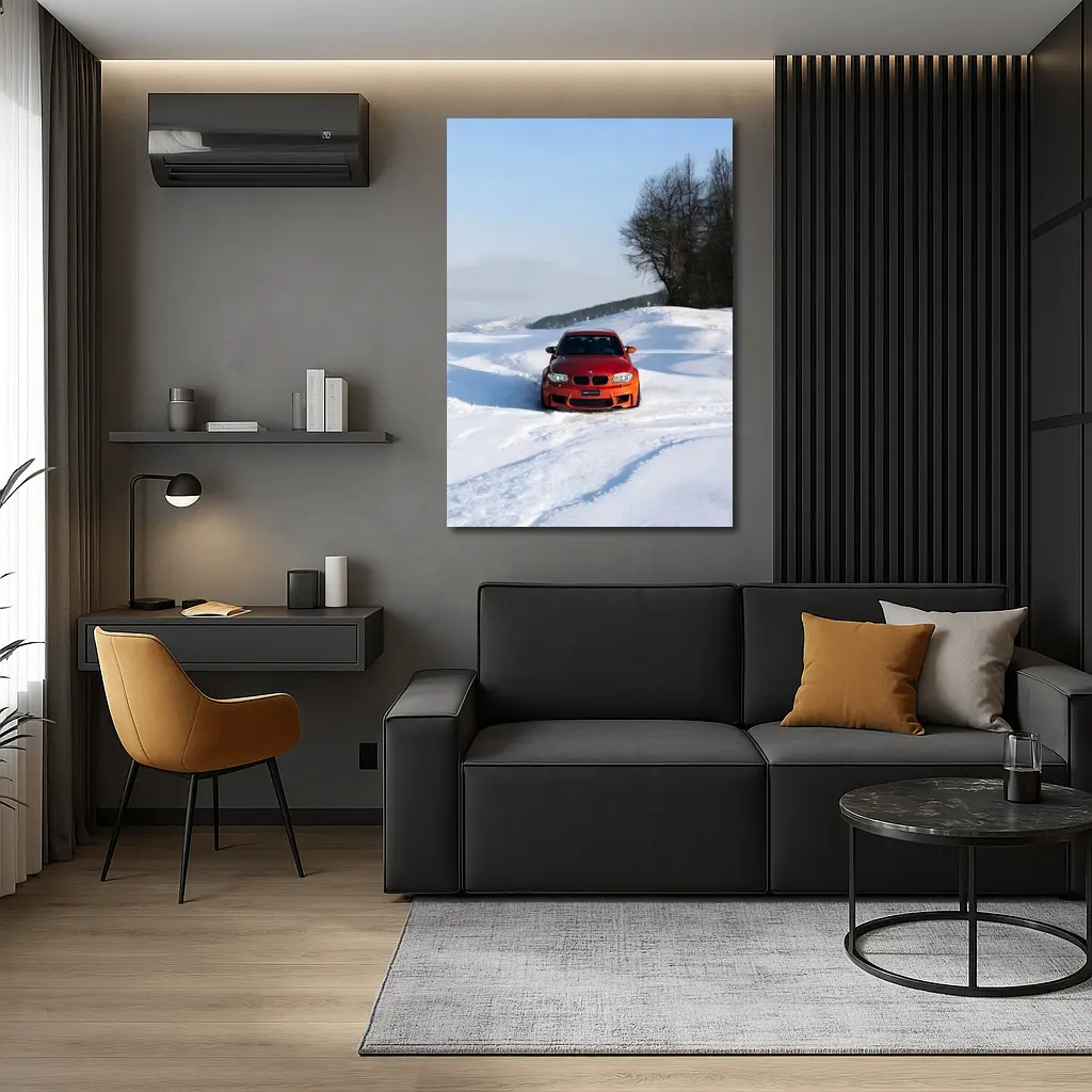 BMW 1M Coupe Orange Snow Winter Drive – Wall Art