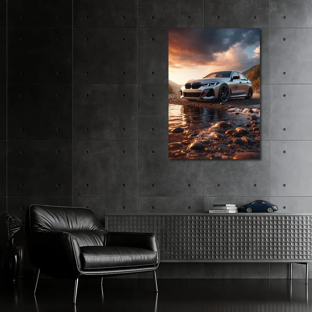 BMW 3 Series Parked by Rocky River – Wall Art