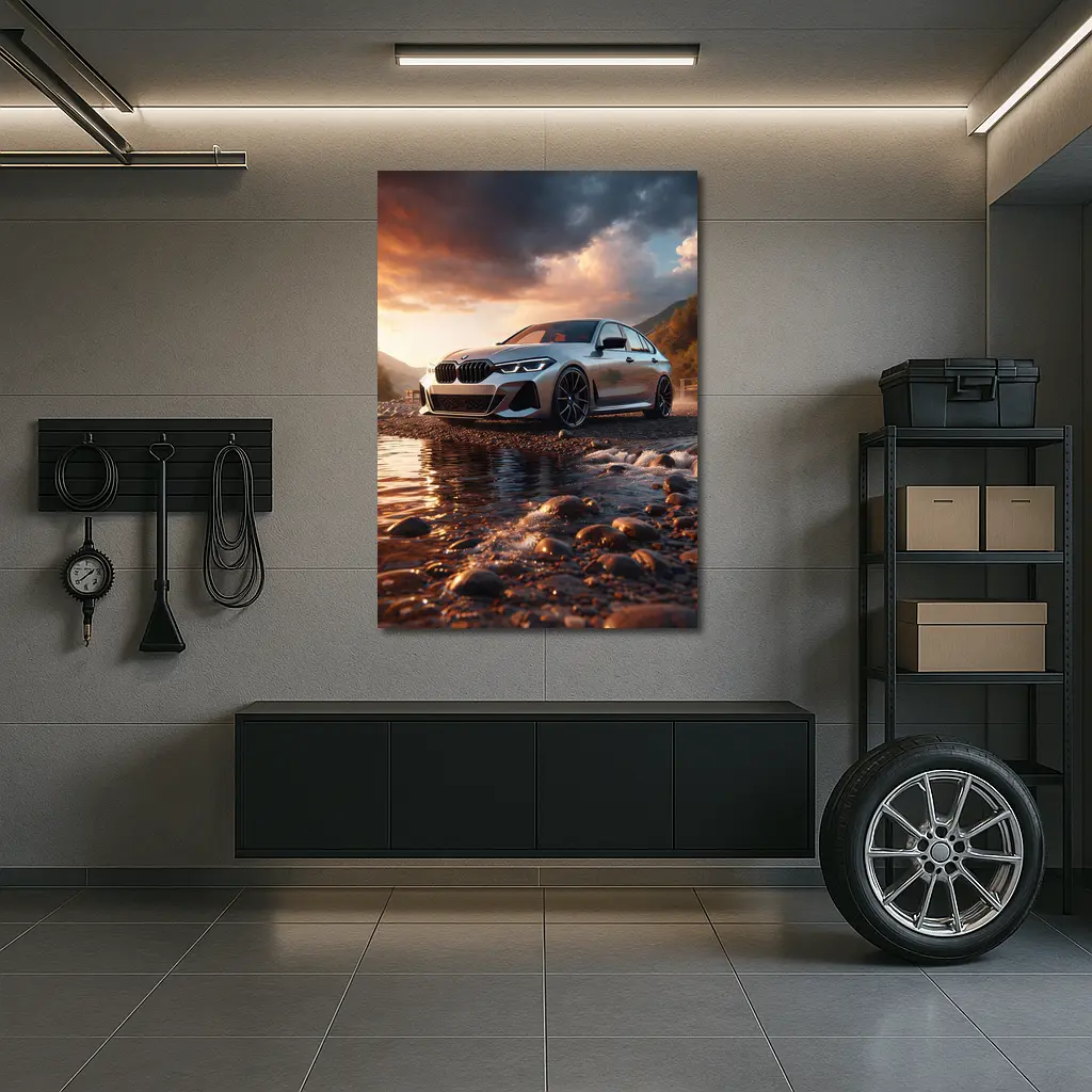 BMW 3 Series Parked by Rocky River – Wall Art