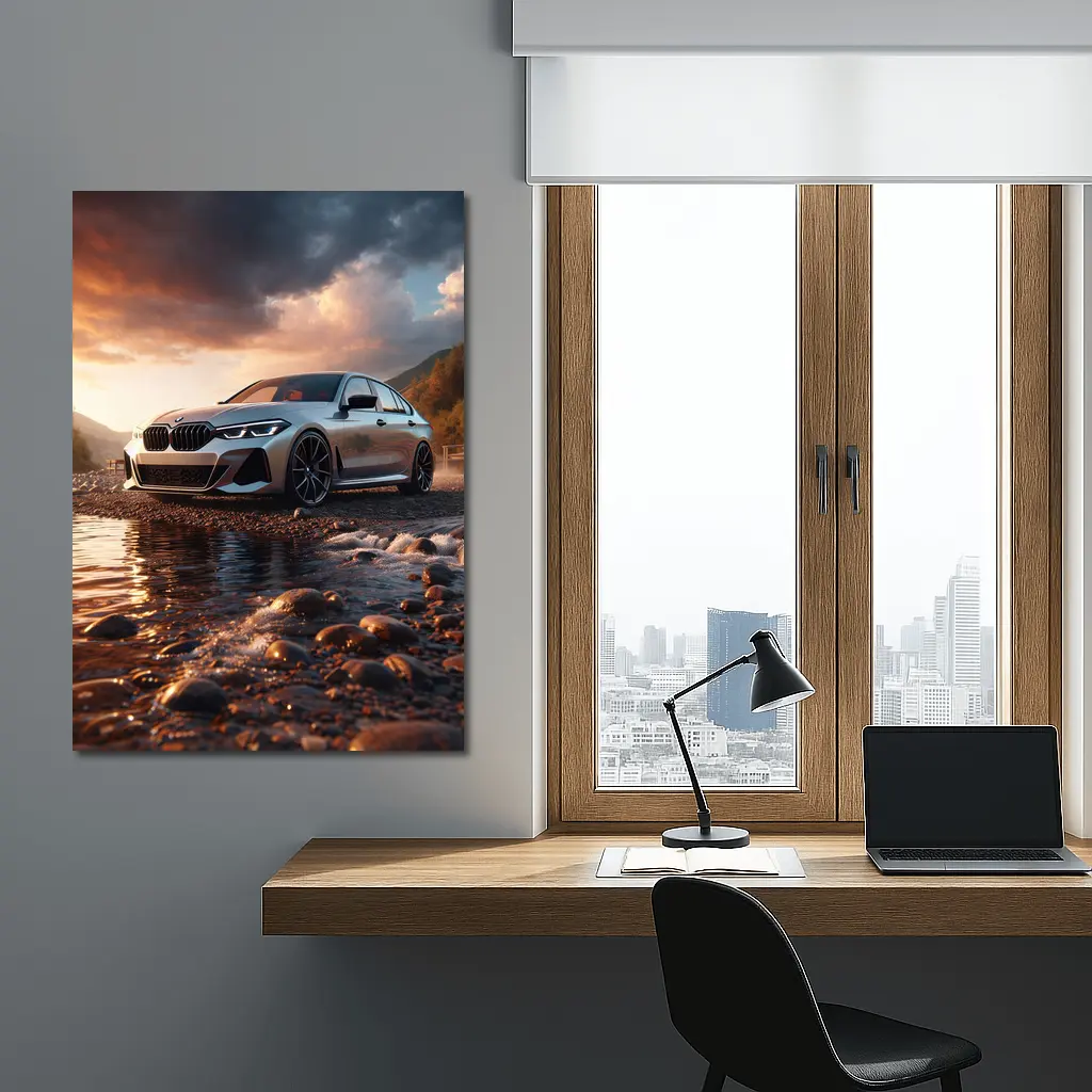 BMW 3 Series Parked by Rocky River – Wall Art