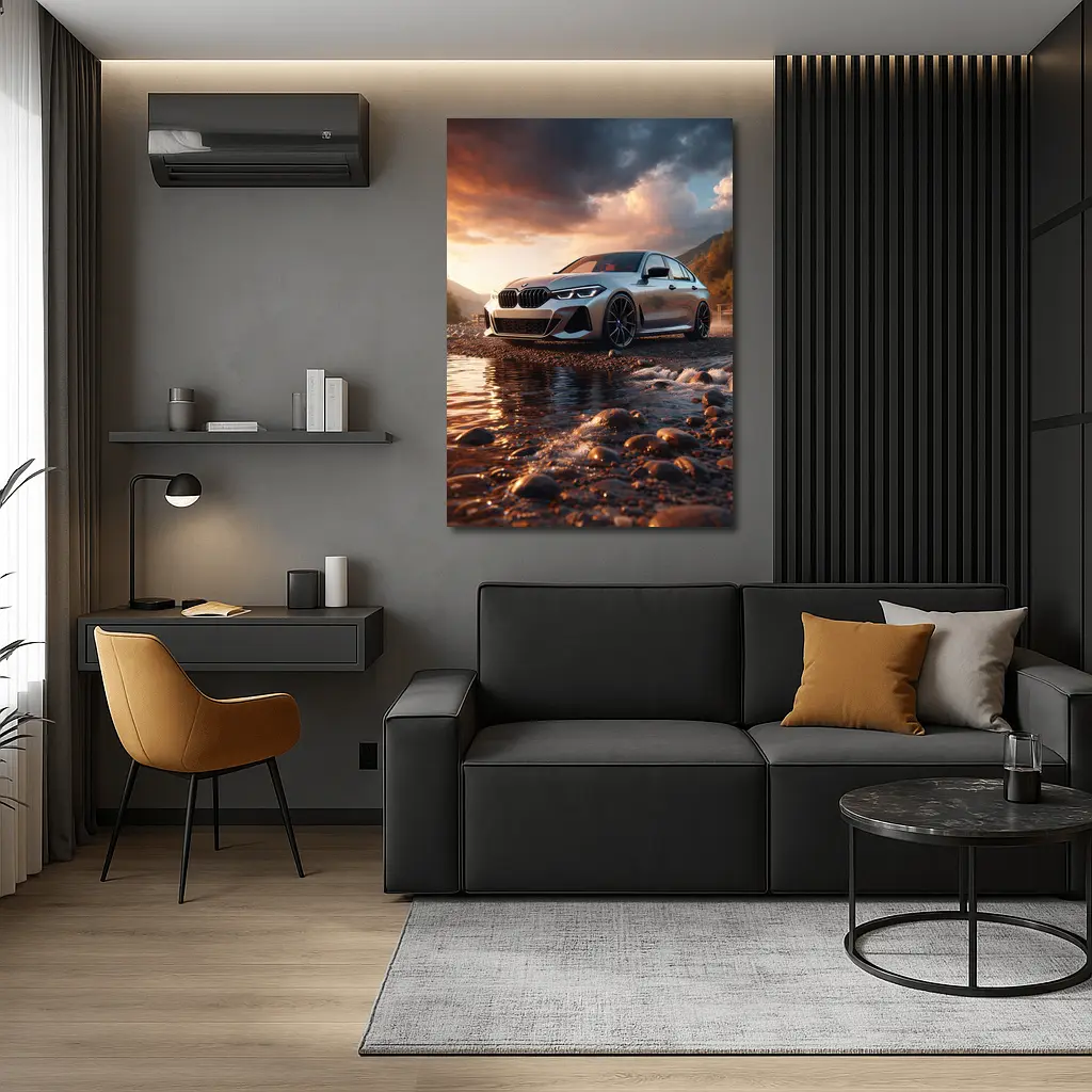 BMW 3 Series Parked by Rocky River – Wall Art