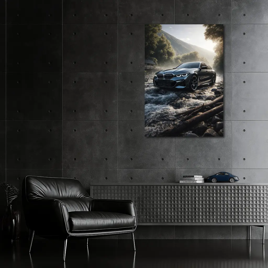 BMW Three Series Dark River Mountain Setting – Wall Art