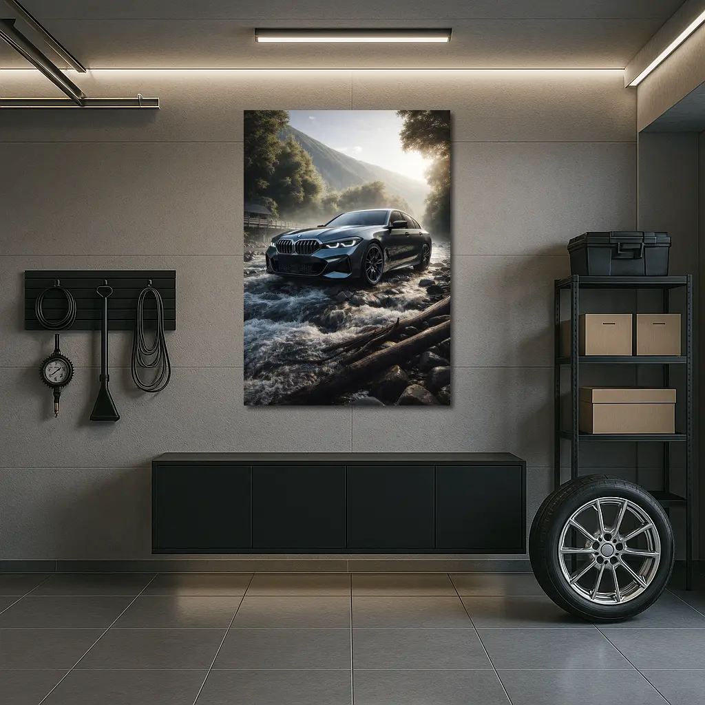 BMW Three Series Dark River Mountain Setting – Wall Art