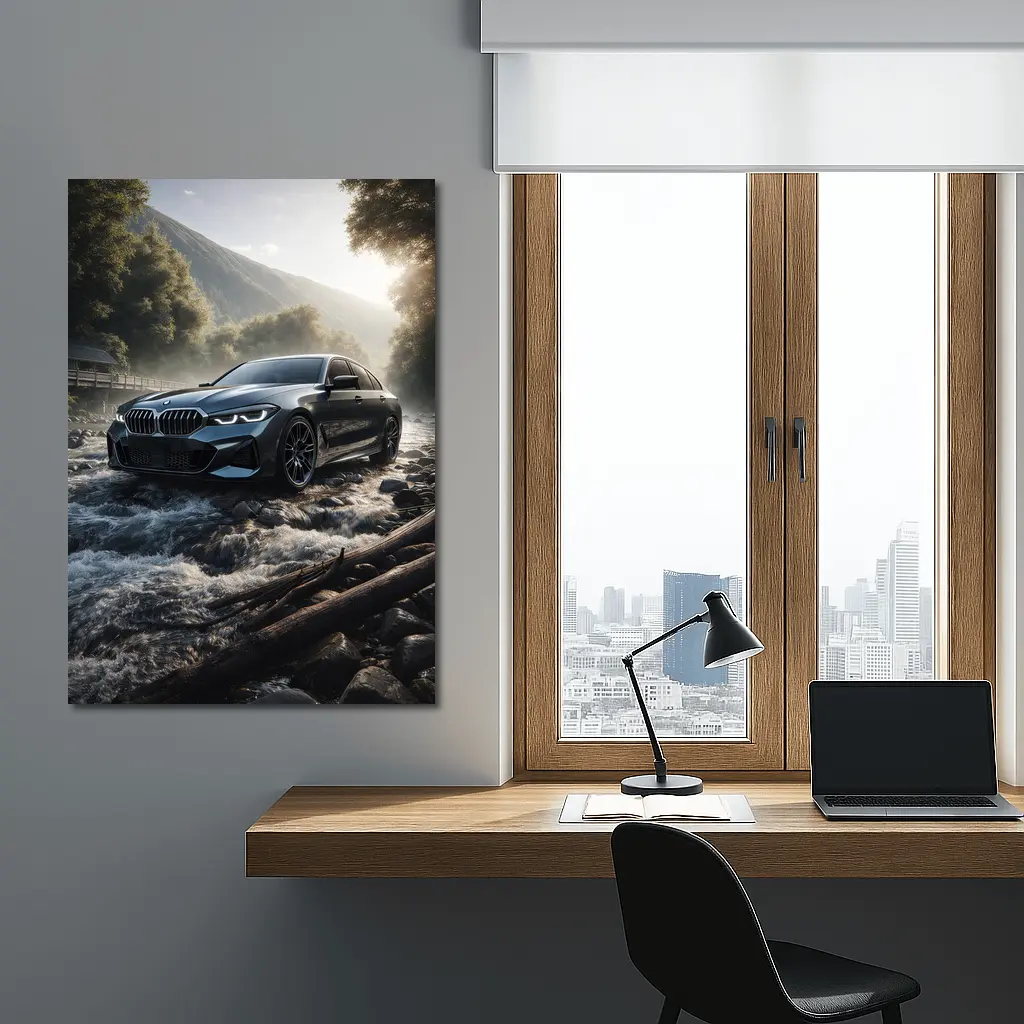 BMW Three Series Dark River Mountain Setting – Wall Art