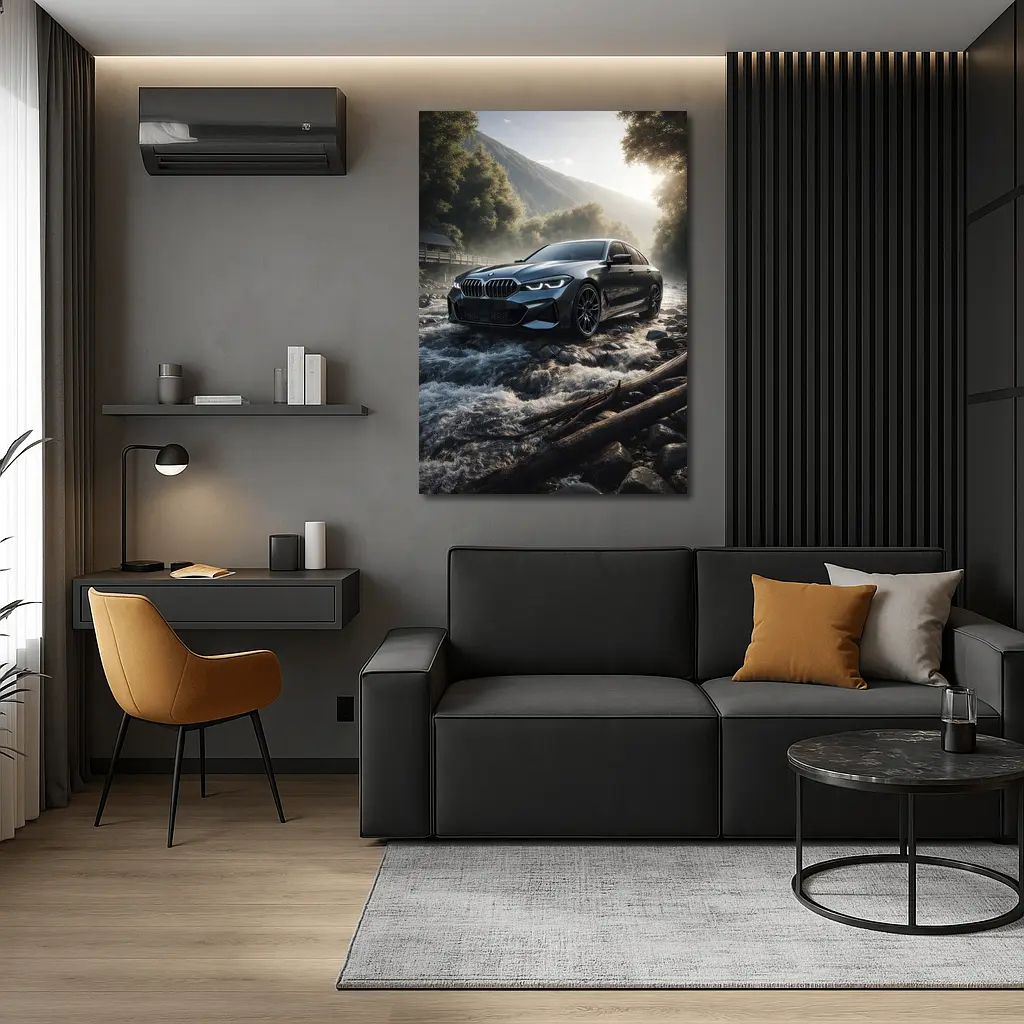 BMW Three Series Dark River Mountain Setting – Wall Art