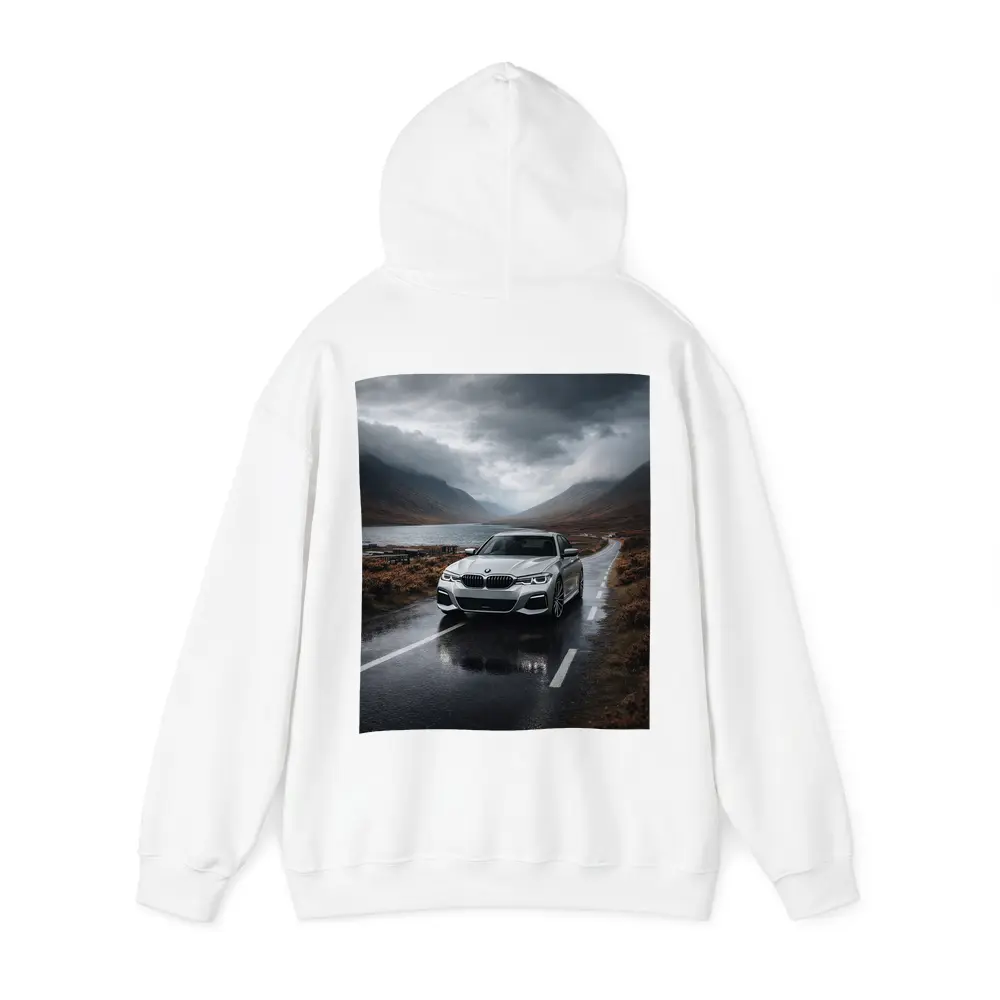 BMW 3 Series on Rainy Mountain Road – Hoodies