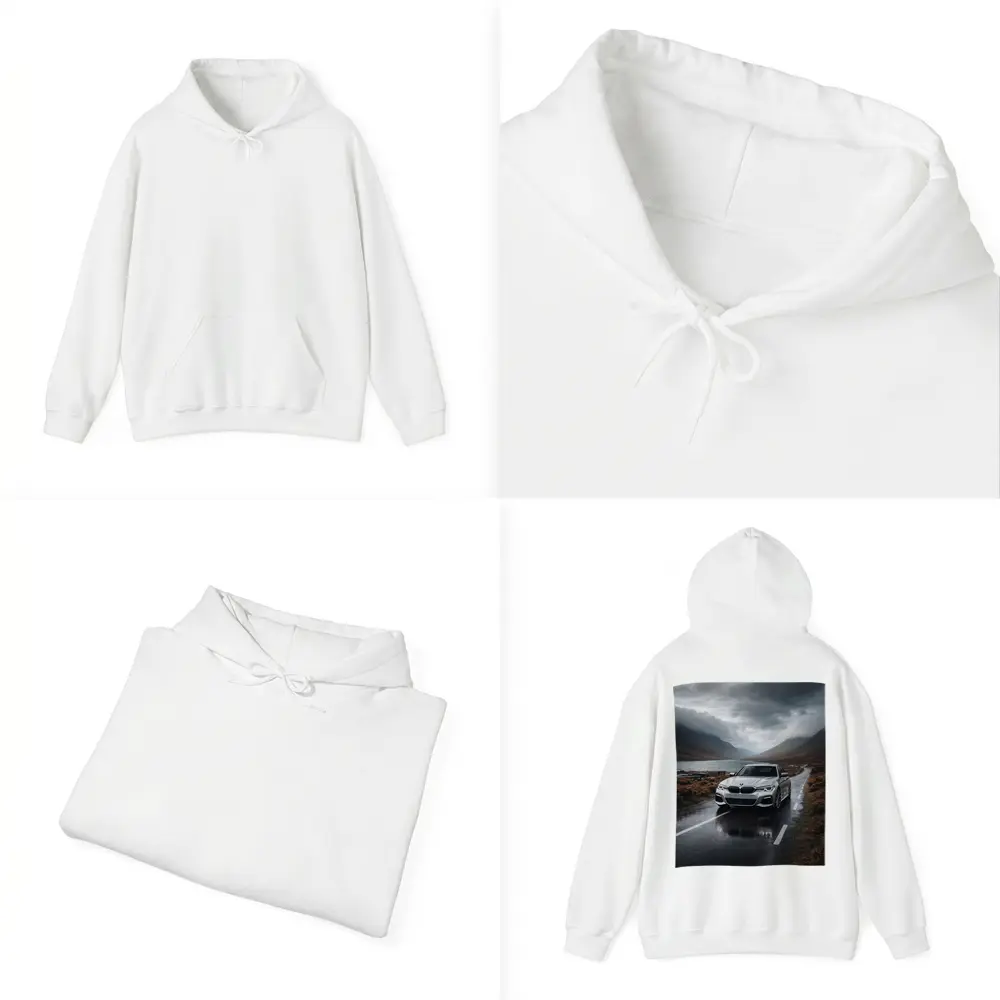 BMW 3 Series on Rainy Mountain Road – Hoodies